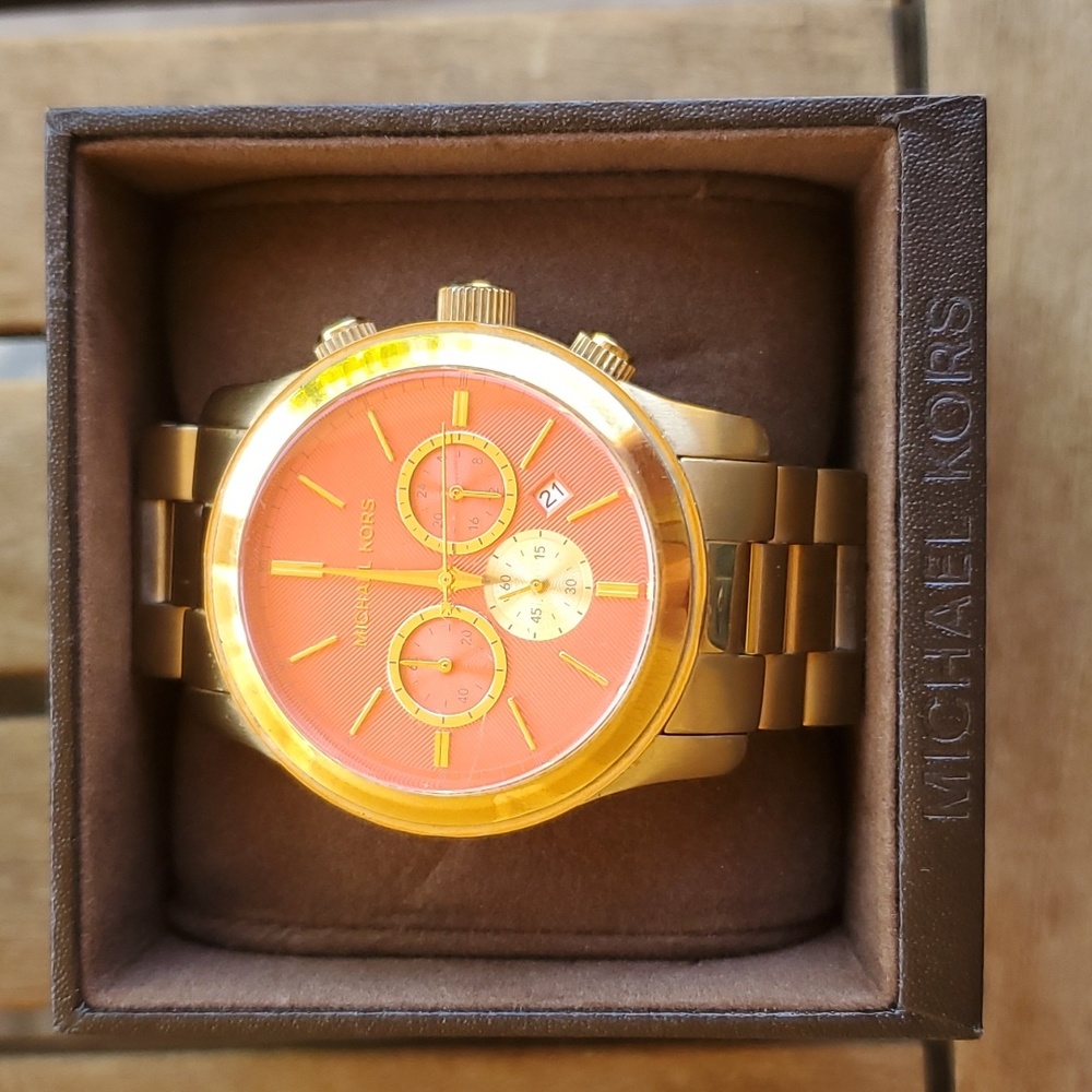 Michael Kors Gold Watch Pink Orange Peach Face Adjustable